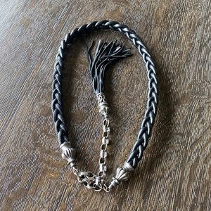 Black leather hip chain belt